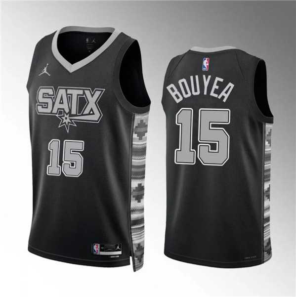 Mens San Antonio Spurs #15 Jamaree Bouyea Black Statement Edition Stitched Basketball Jersey Dzhi->->NBA Jersey